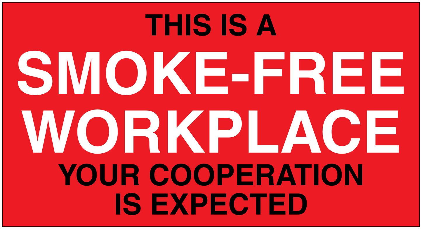 Red no-smoking sign sticker with smoke-free workplace message