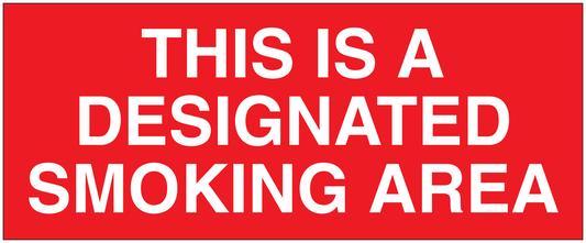 Red sign sticker reading "DESIGNATED SMOKING AREA" in white