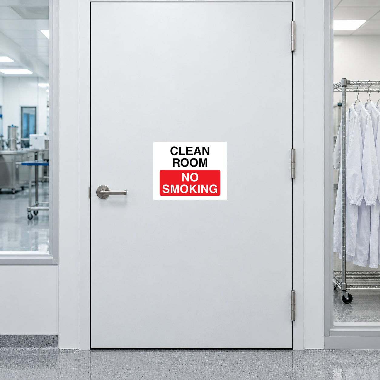 No smoking sign sticker reading 'CLEAN ROOM' and 'NO SMOKING'