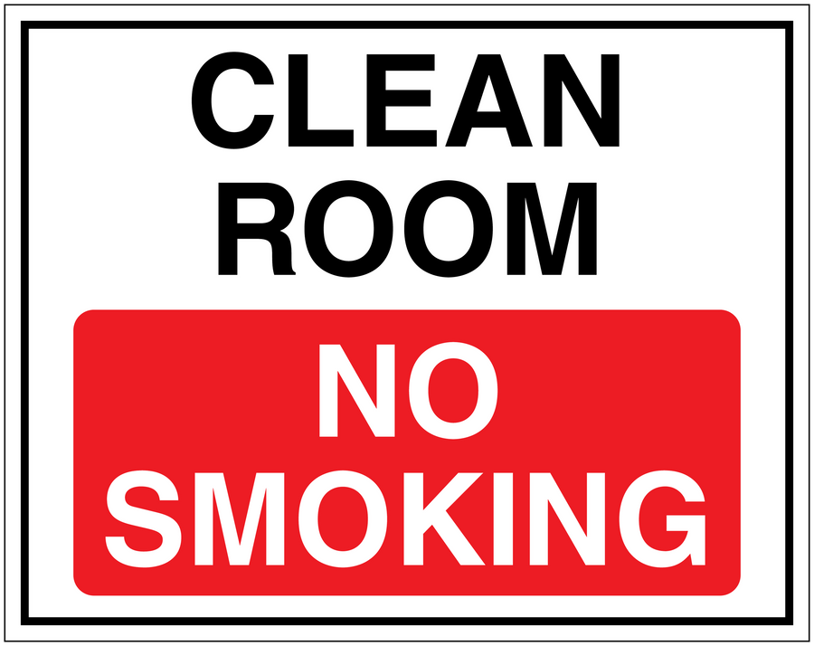 No smoking sign sticker with red 'NO SMOKING' panel and 'CLEAN ROOM' text
