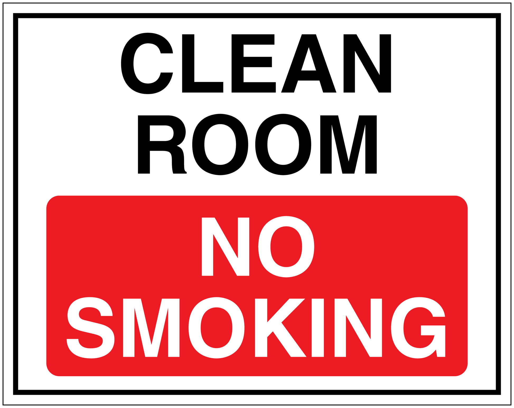 No smoking sign sticker with red 'NO SMOKING' panel and 'CLEAN ROOM' text