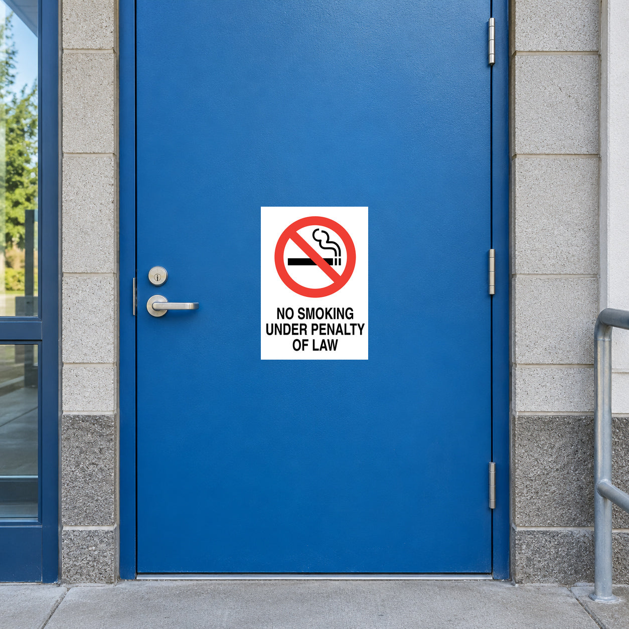 No Smoking sign sticker with crossed cigarette icon and 'Under penalty of law' text