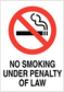 No smoking sign sticker with red ban circle over cigarette icon and warning text