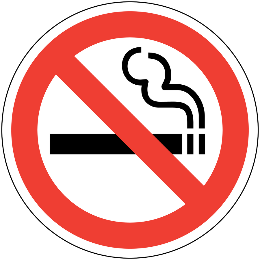 No smoking sign sticker with red circle and slash over a smoking cigarette icon