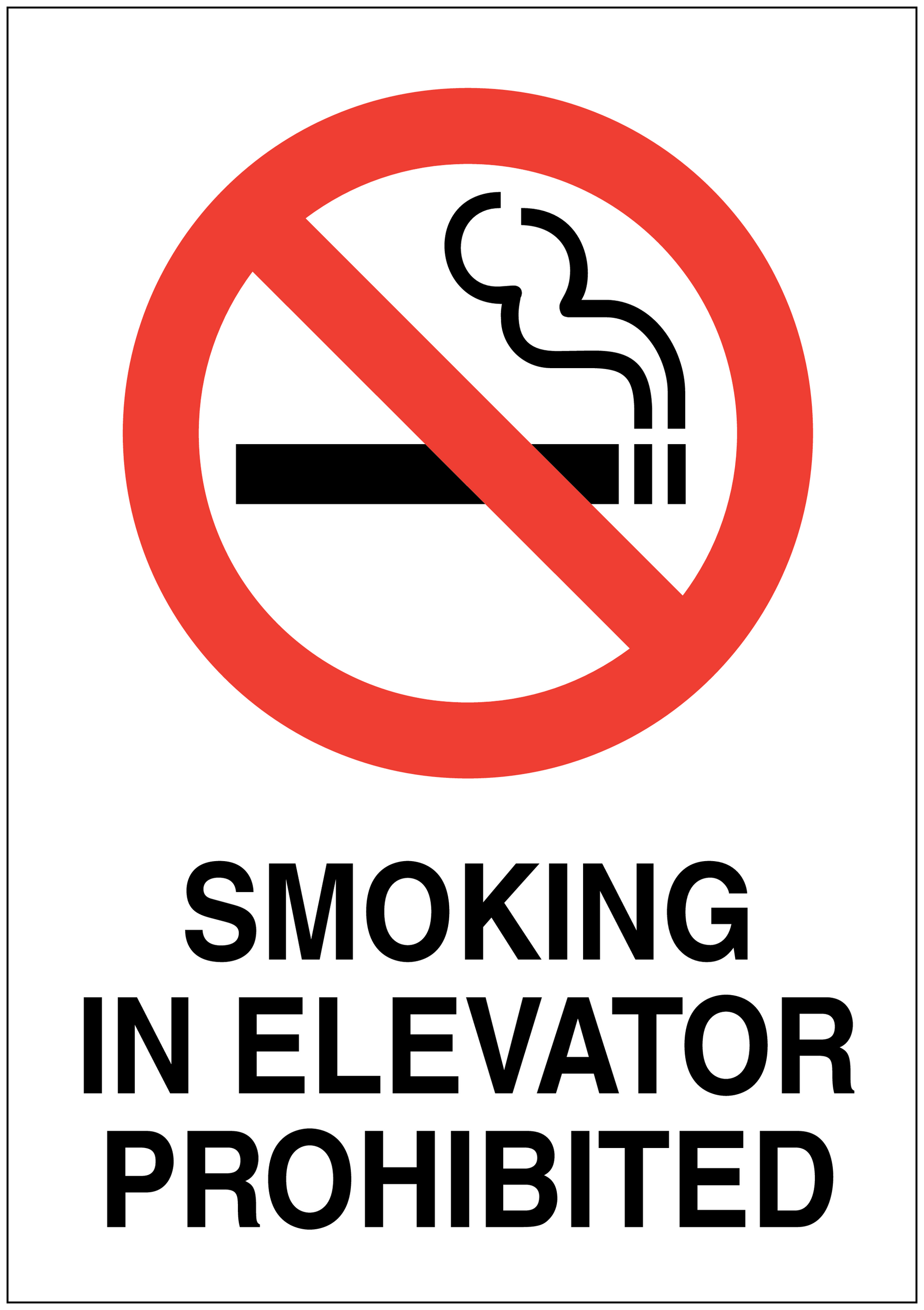 No Smoking sign sticker: red slashed smoke icon and SMOKING IN ELEVATOR PROHIBITED text