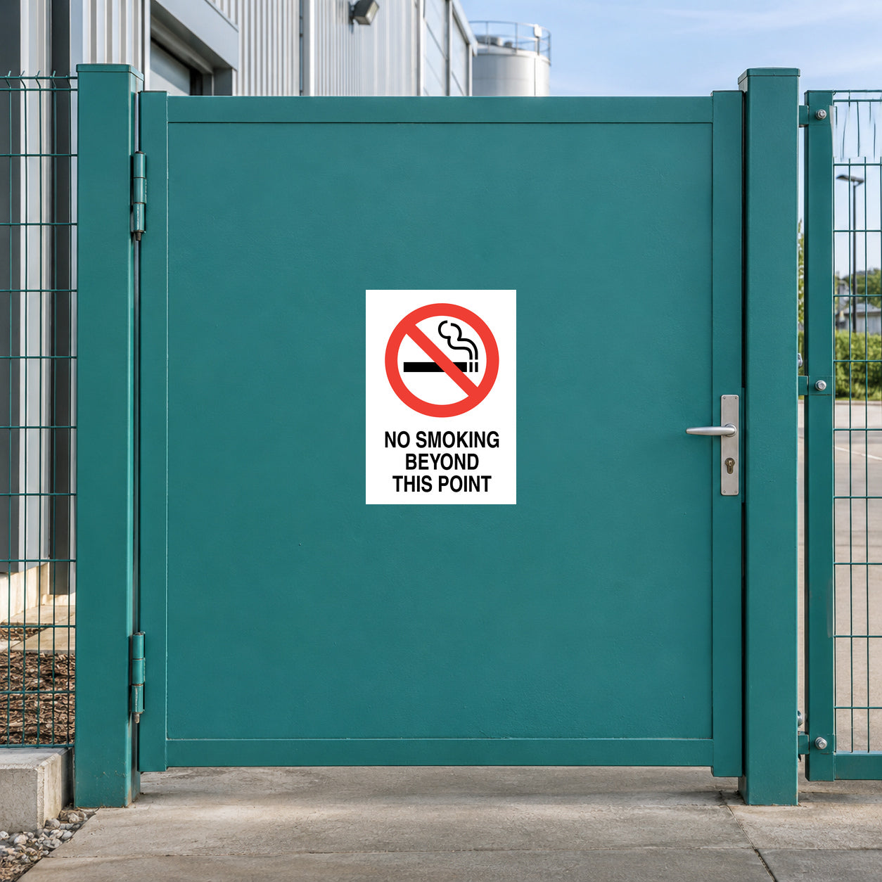 No Smoking sign sticker with red circle and cigarette icon, text on white square.
