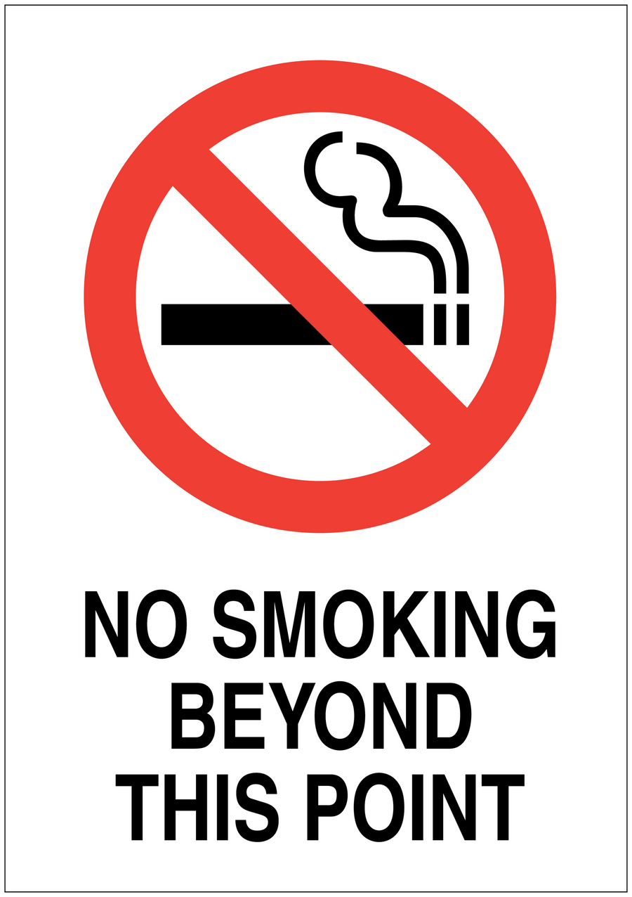 No smoking sign sticker with red circle slash cigarette icon and 'NO SMOKING BEYOND THIS POINT'