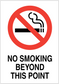 No smoking sign sticker with red circle slash cigarette icon and 'NO SMOKING BEYOND THIS POINT'