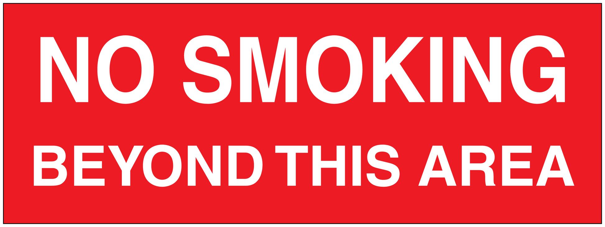 Red no smoking sign sticker, white text: NO SMOKING BEYOND THIS AREA