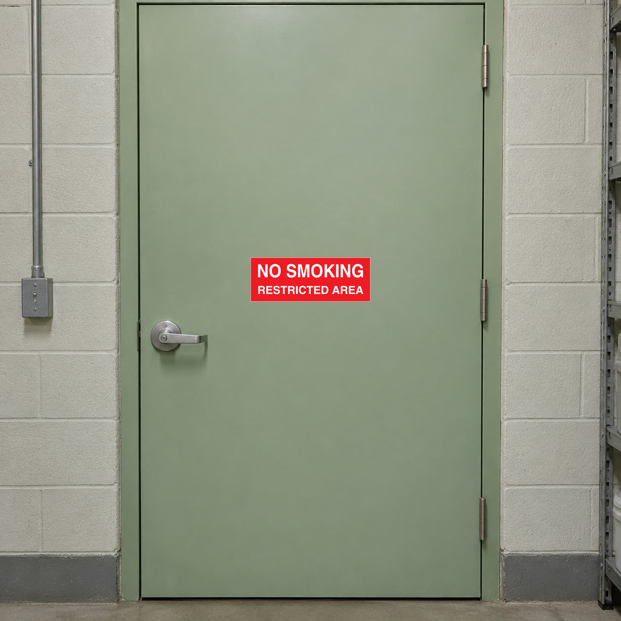 No smoking restricted area sign sticker, red text on white with red border