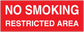No smoking restricted area sign sticker, red with white text