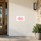 Smoke-free building notice sticker with red text on white background