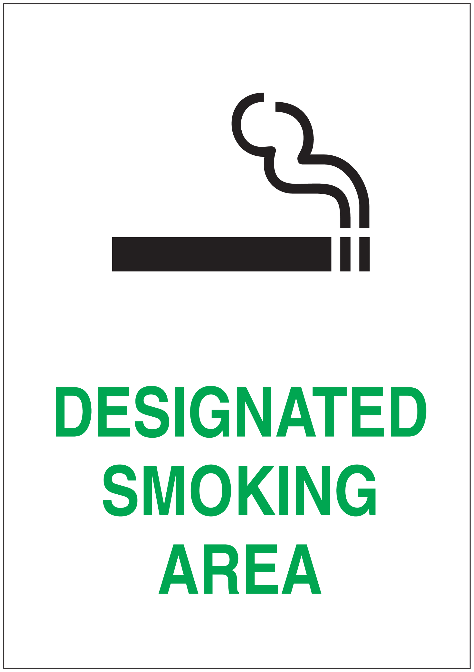 No smoking sticker with black cigarette icon and teal 'Designated Smoking Area' text