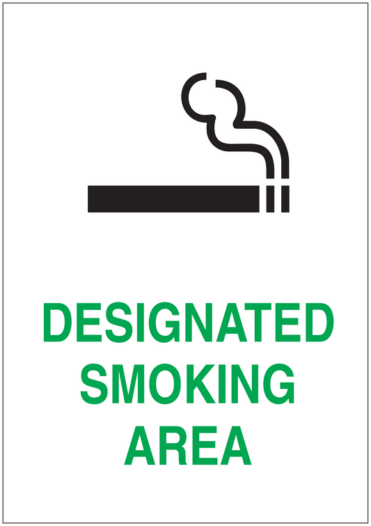 No smoking sticker with black cigarette icon and teal 'Designated Smoking Area' text