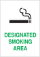 No smoking sticker with black cigarette icon and teal 'Designated Smoking Area' text