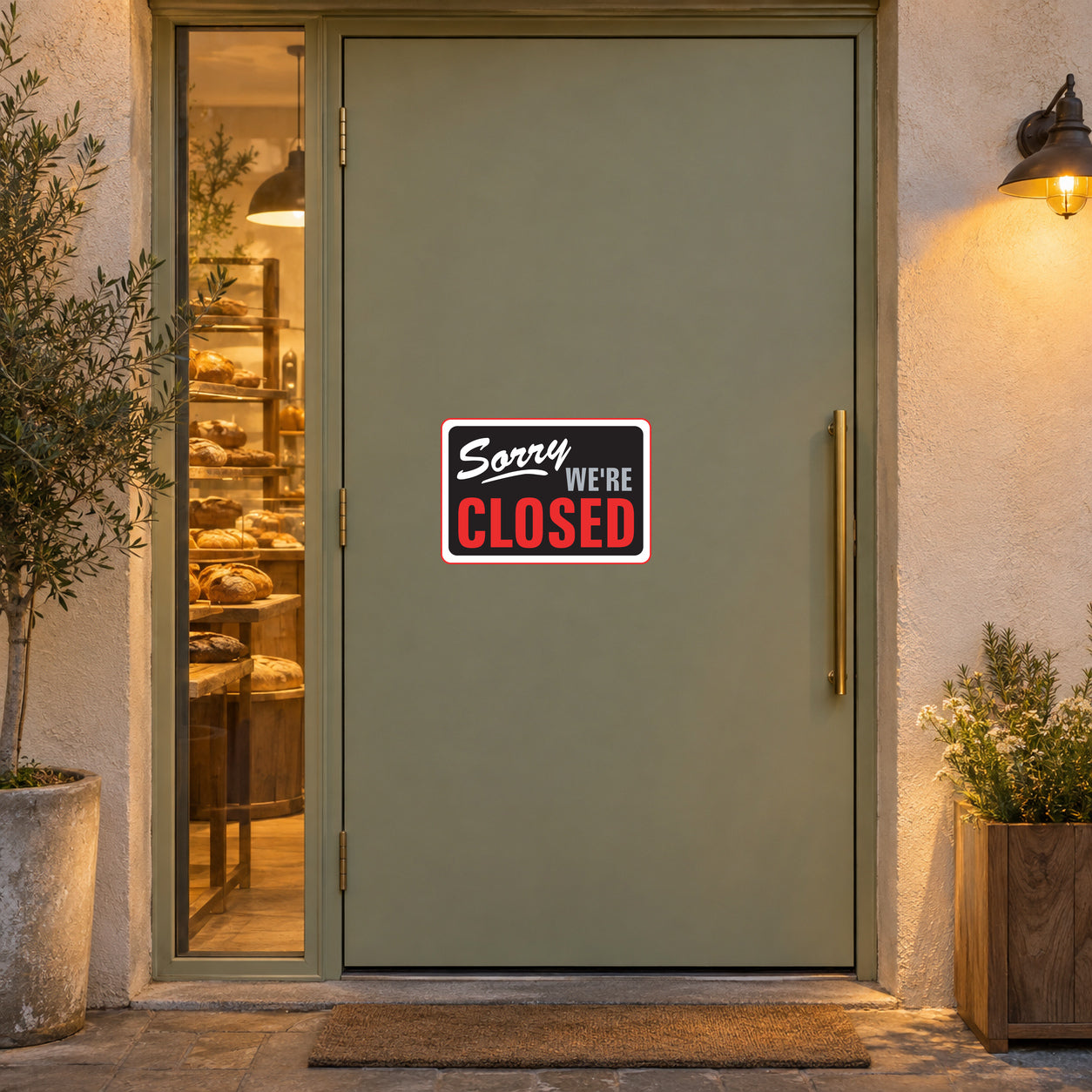 Closed door sign sticker reading “Sorry we're closed”