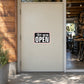 Yes we're OPEN business door sign sticker, black and red text