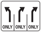 Road sign sticker with three black arrows and three 'ONLY' labels