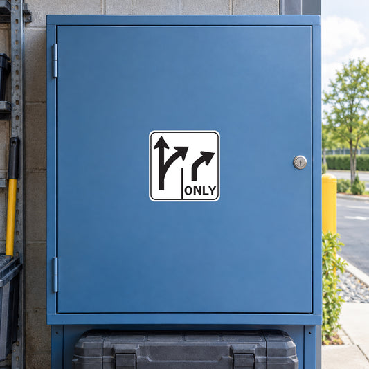 Road sign sticker with white square 'ONLY' arrow symbol