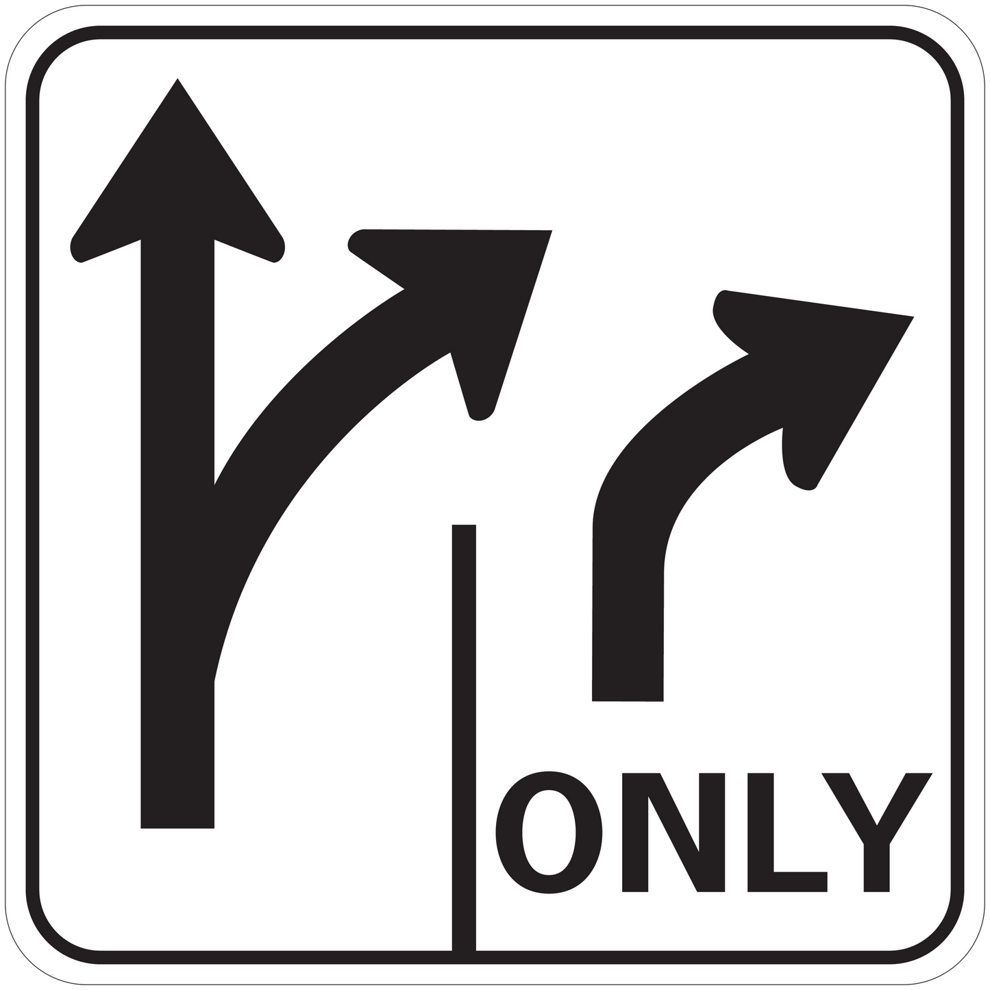 Road sign sticker with bold up arrows and “ONLY” text