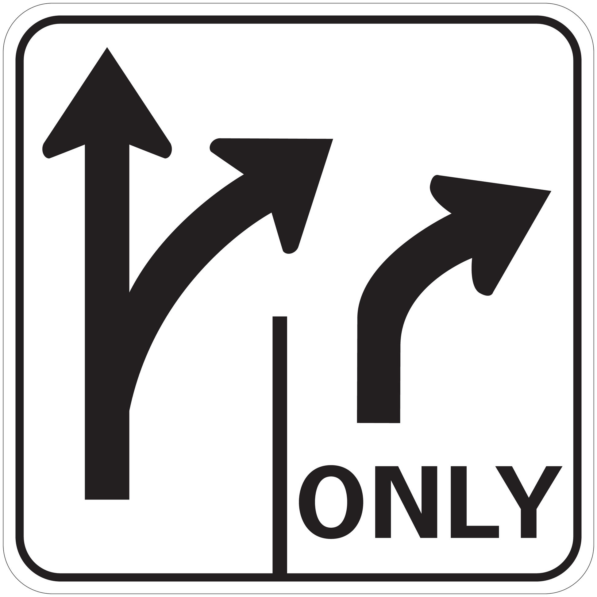 Road sign sticker with bold up arrows and “ONLY” text