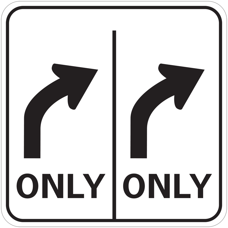 Road sign sticker: right-turn arrows with "ONLY"
