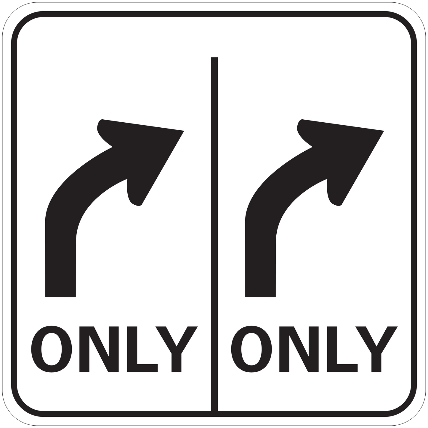 Road sign sticker: right-turn arrows with "ONLY"