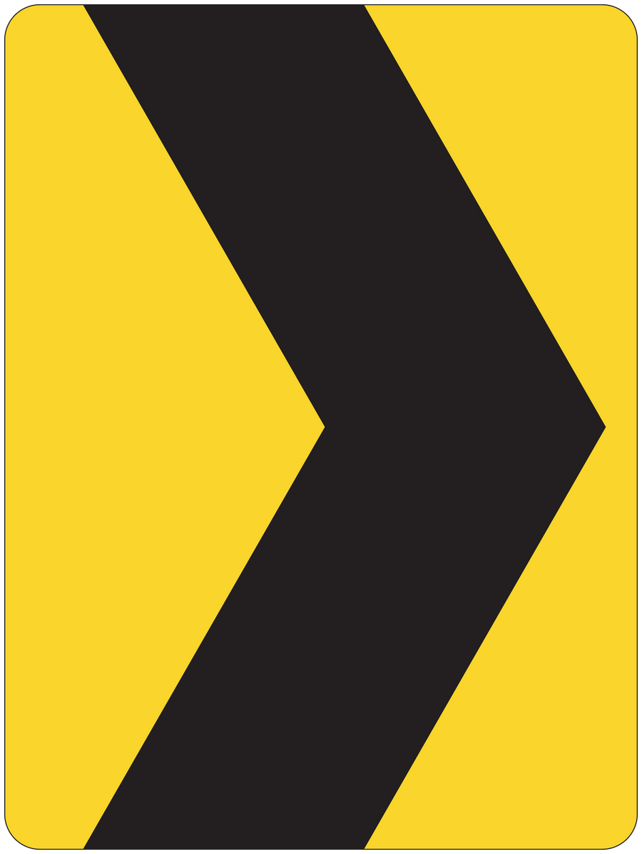 Road sign sticker with yellow square and black right arrow chevron