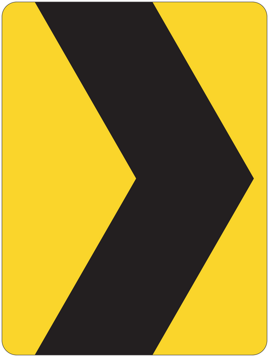 Road sign sticker with yellow square and black right arrow chevron