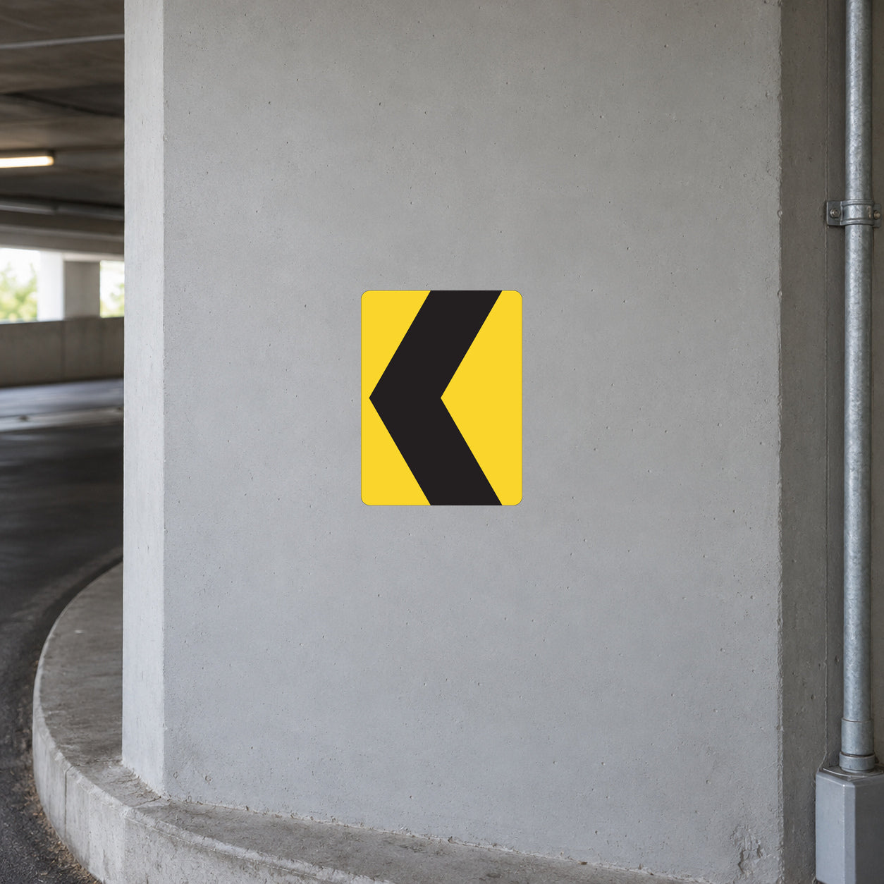 Square road sign sticker with yellow background and black left arrow
