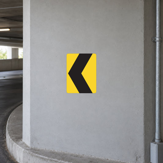 Square road sign sticker with yellow background and black left arrow