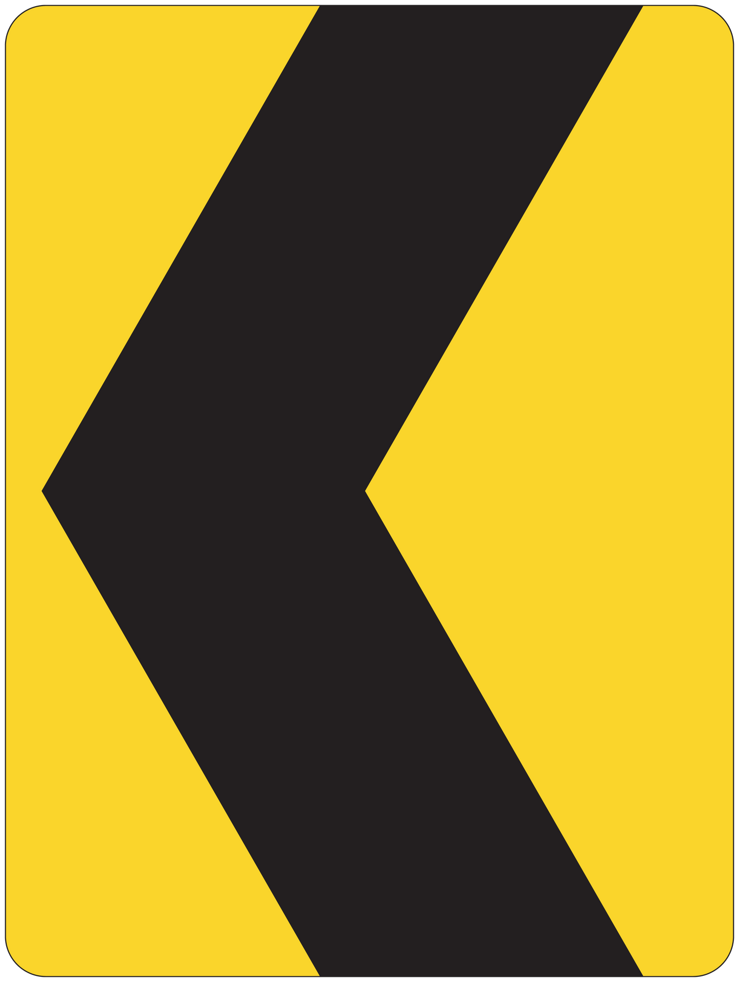 Square road sign sticker with yellow background and black double chevron arrow