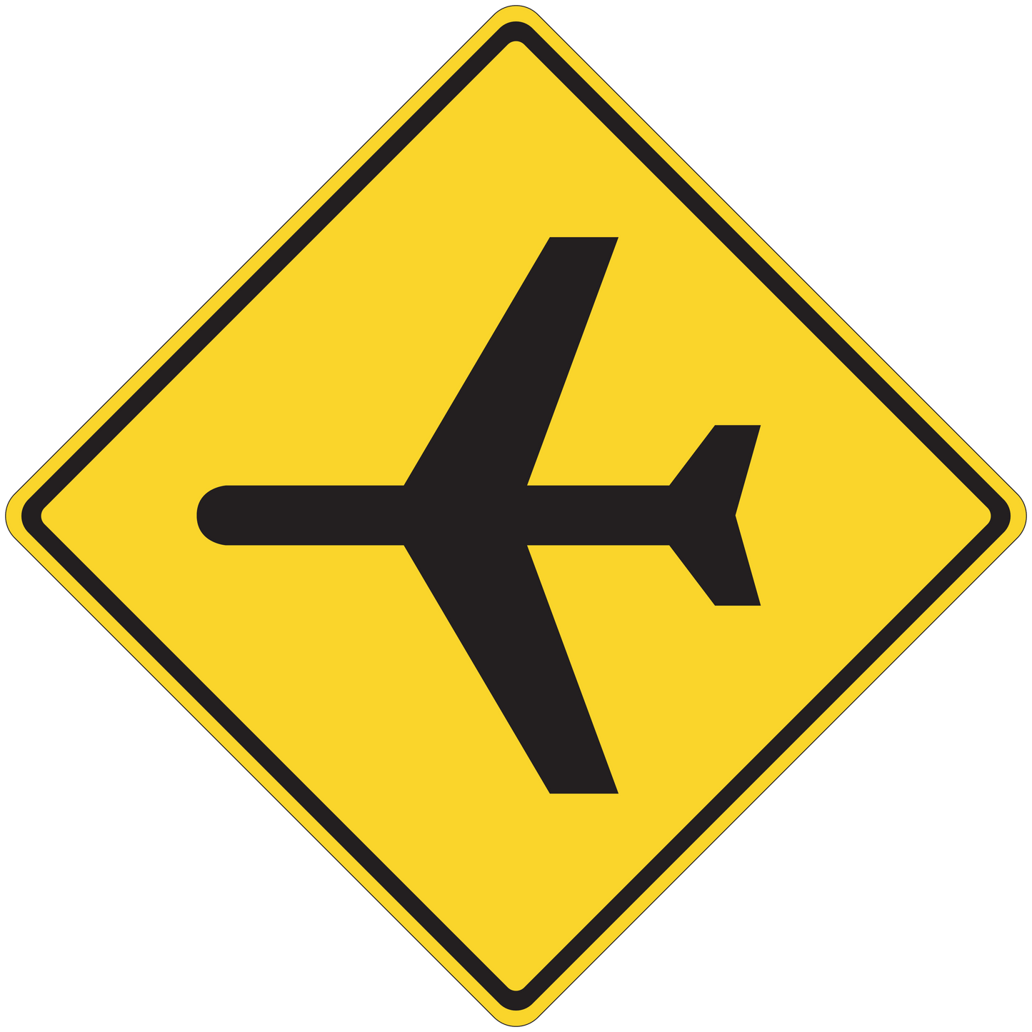 Road sign sticker: yellow diamond with black directional arrows.