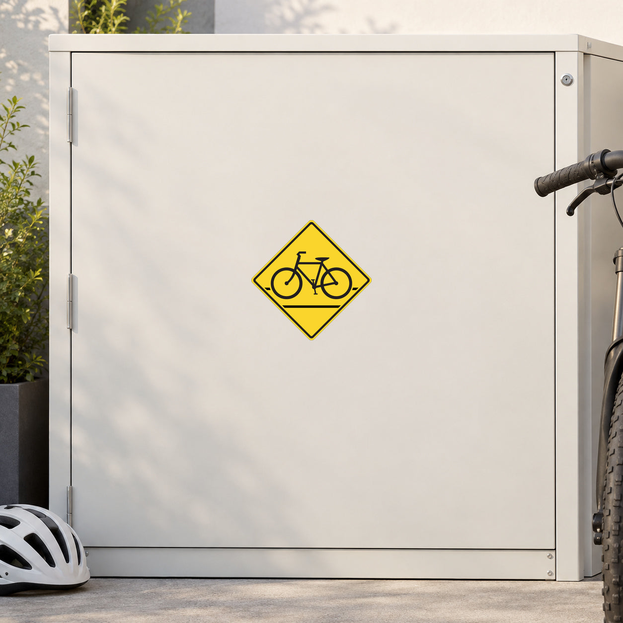 Bike lane road sign sticker with yellow diamond and bicycle icon