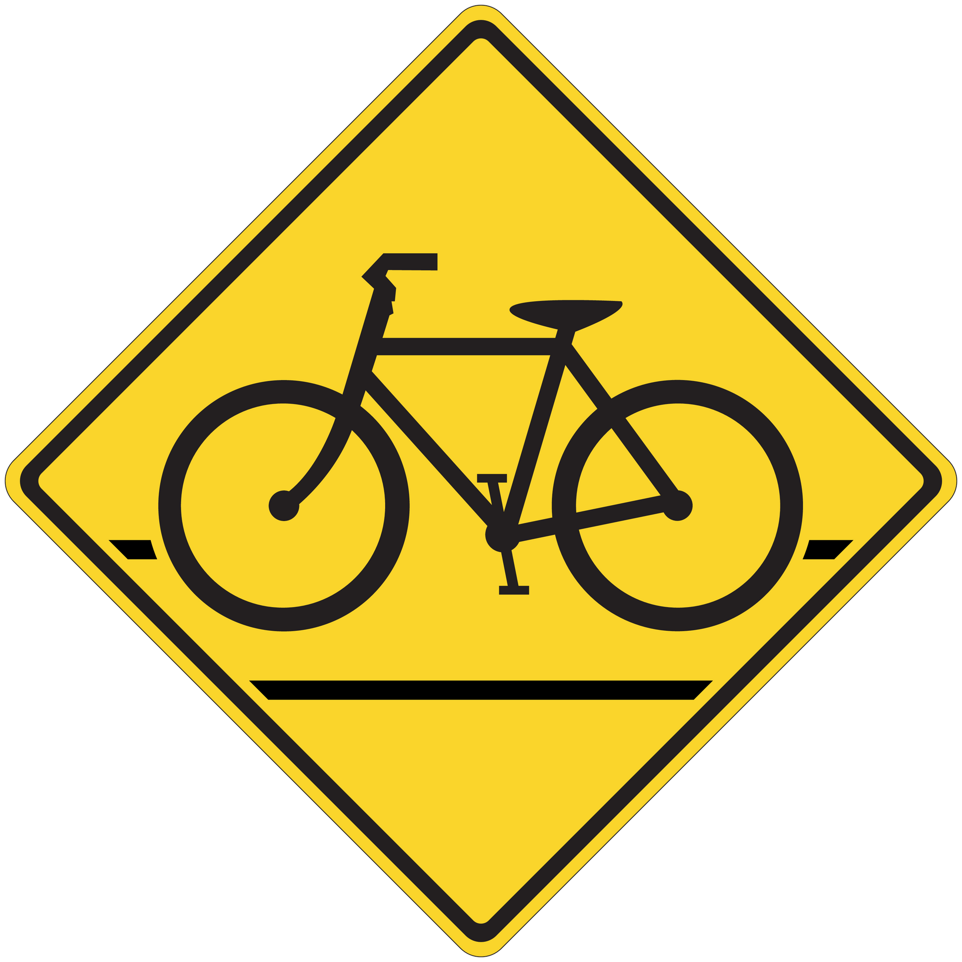 Yellow diamond bicycle road sign sticker with black bicycle icon