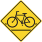 Yellow diamond bicycle road sign sticker with black bicycle icon
