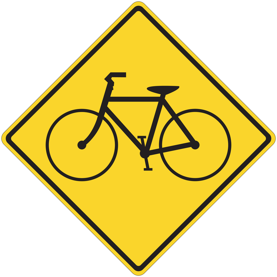 Yellow diamond road sign sticker with black bicycle symbol