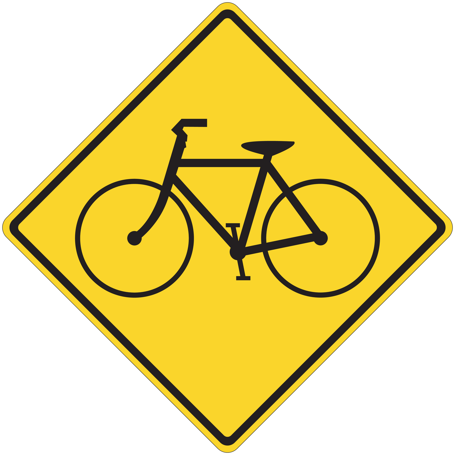 Yellow diamond road sign sticker with black bicycle symbol