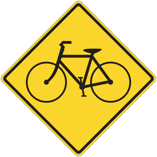 Yellow diamond road sign sticker with black bicycle symbol