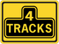 Yellow road sign sticker with bold "4 TRACKS" and thick black border