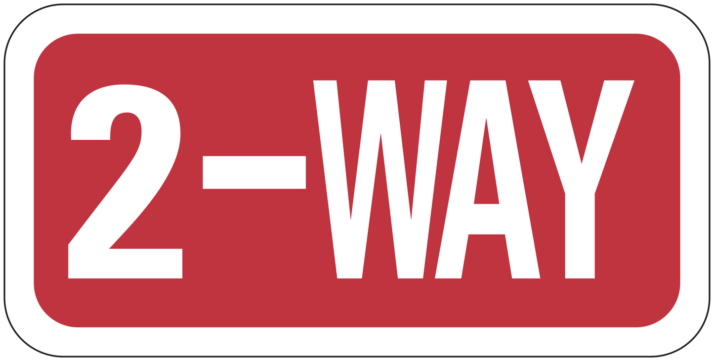 Road sign sticker with red 2-way arrow text