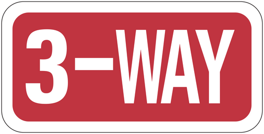 Road sign sticker with red 3-WAY directional text design