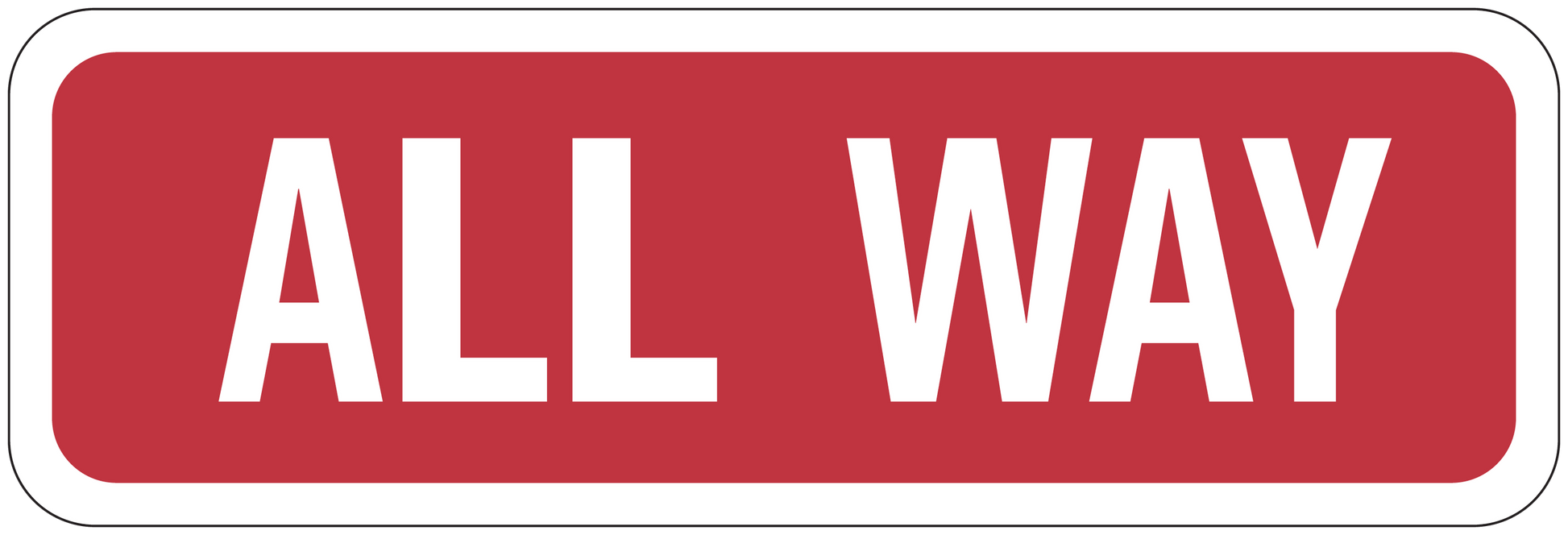 Red road sign sticker with white border and 'ALL WAY' text