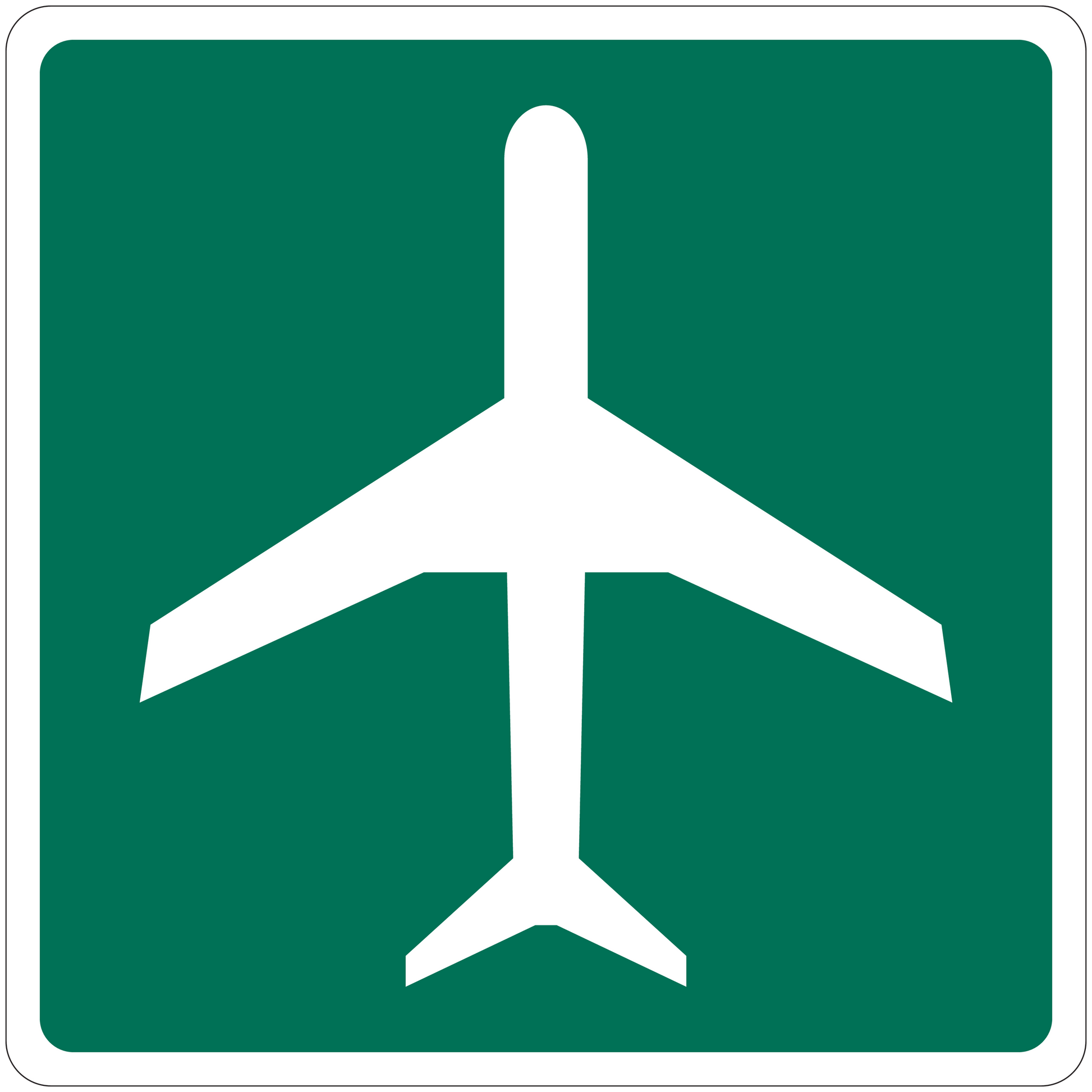 Road sign sticker with white airplane icon on green square