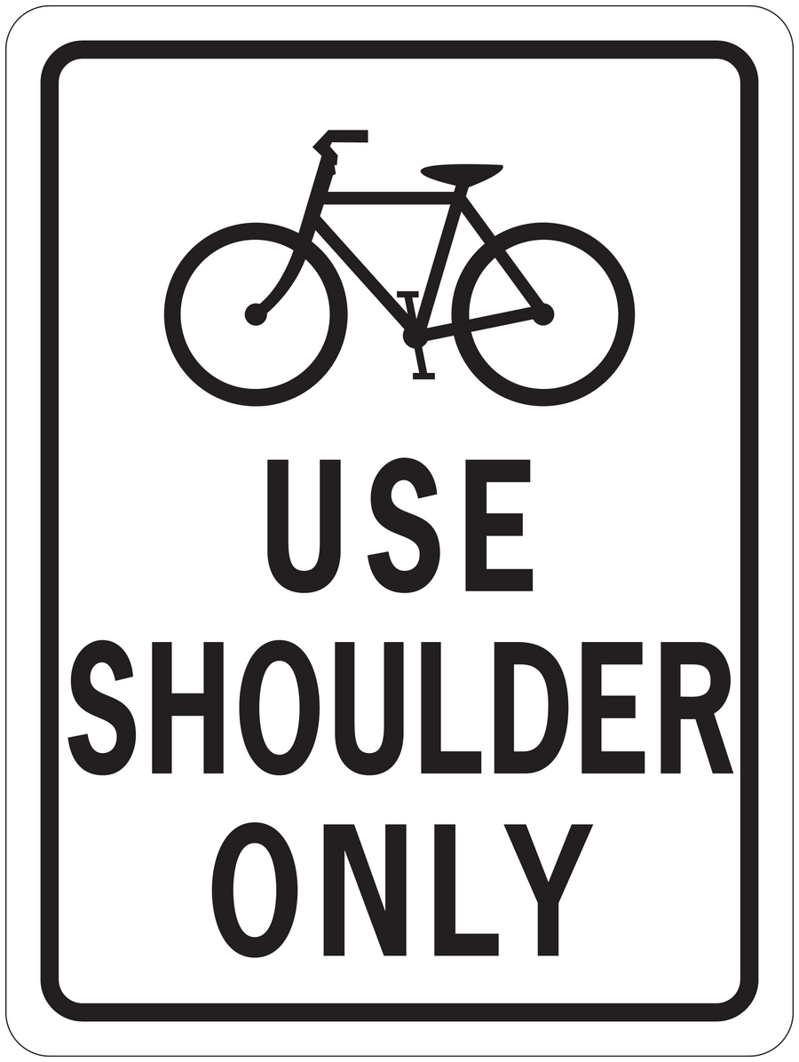 Road sign sticker with bicycle icon and text “USE SHOULDER ONLY”