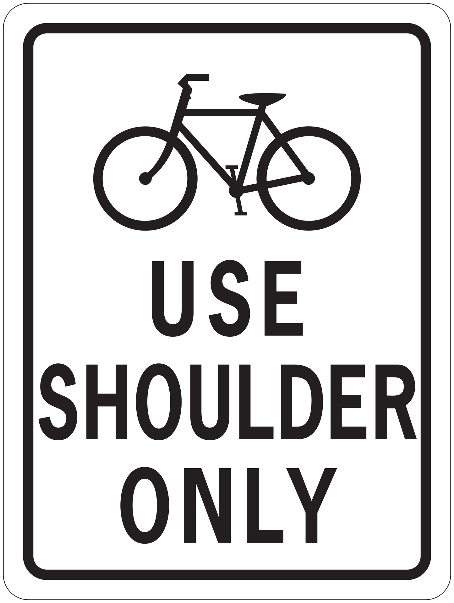 Road sign sticker with bicycle icon and text “USE SHOULDER ONLY”