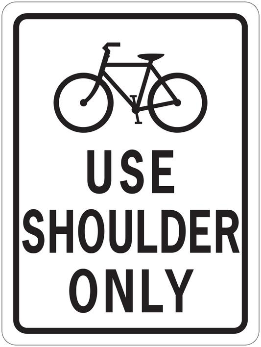 Road sign sticker with bicycle icon and text “USE SHOULDER ONLY”