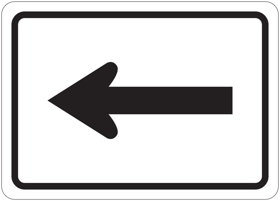Road sign sticker with left-pointing arrow, bold black on white background