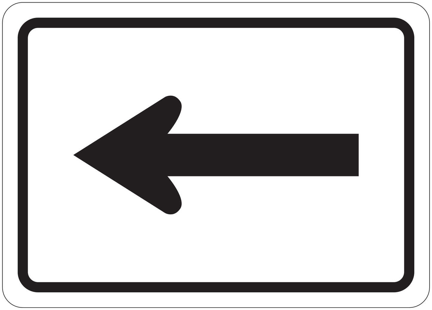 Road sign sticker with left-pointing arrow, bold black on white background