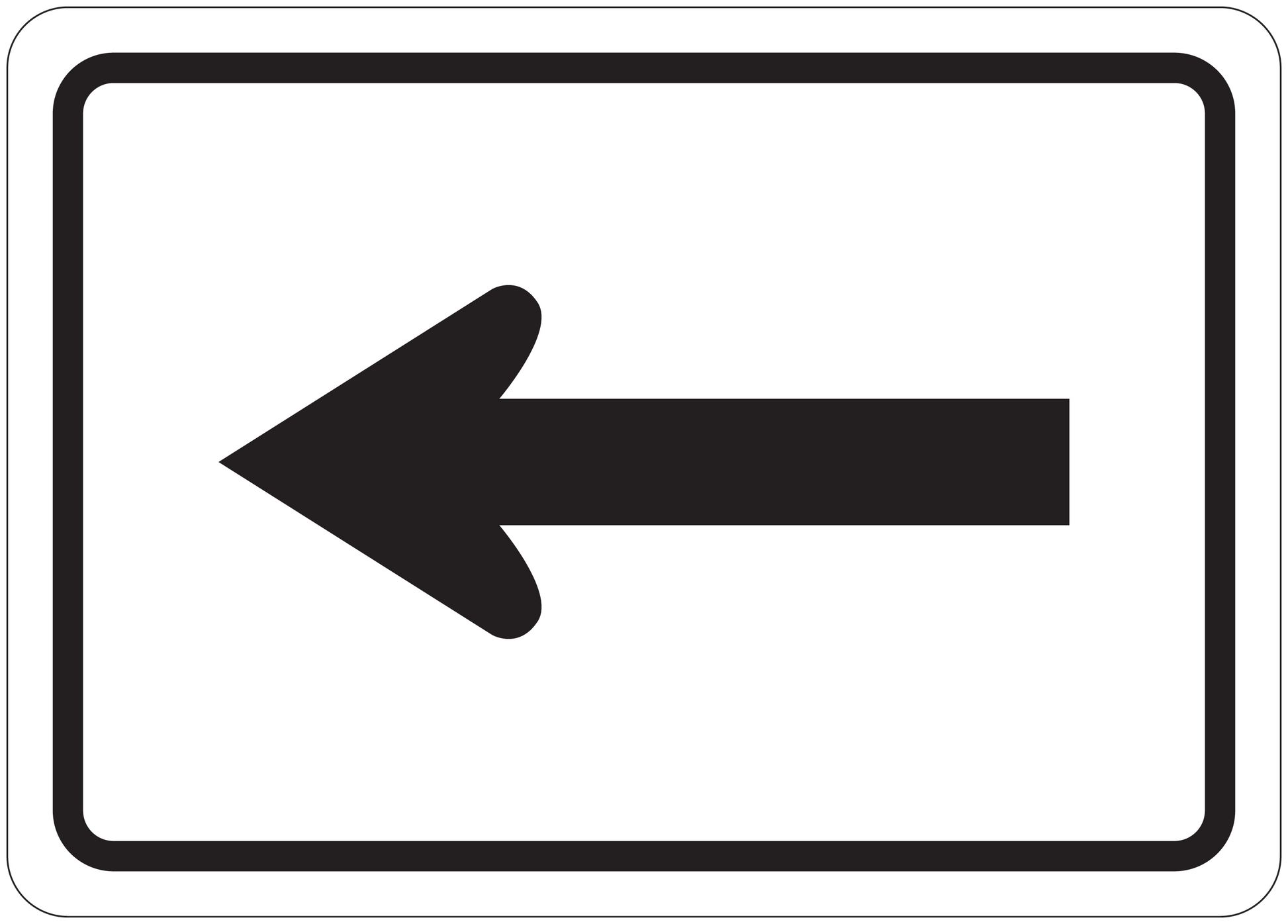 Road sign sticker with left-pointing arrow, bold black on white background